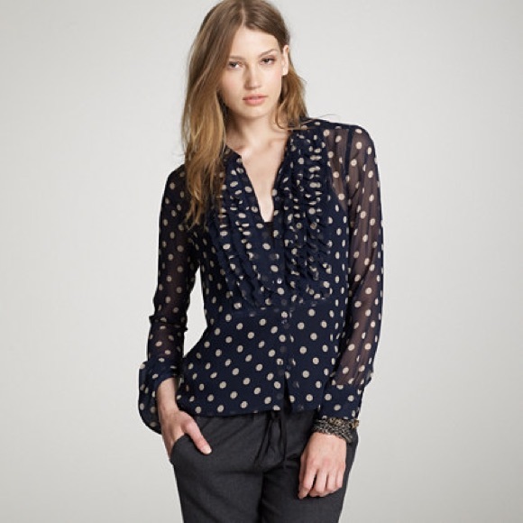 J. Crew Tops - J. Crew Dot Flouncette Blouse in Navy